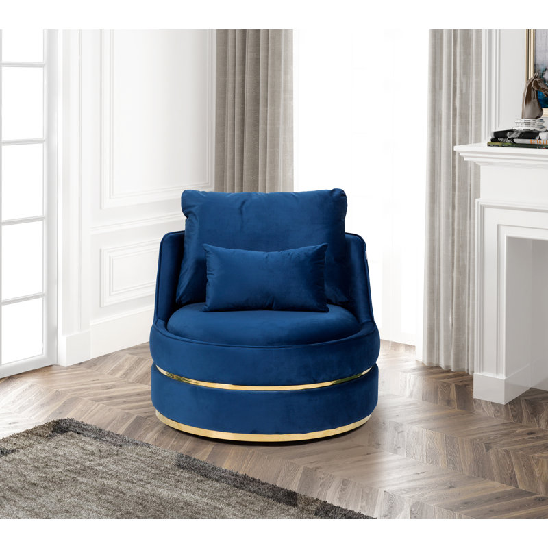 Everly Quinn Accent Swivel Barrel Chair Navy Blue Wayfair.ca